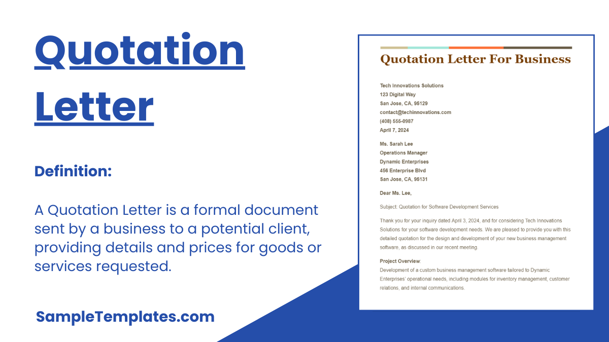 Which sample for quotation letter is applicable?